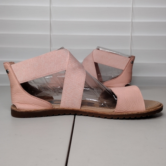 Sorel Ella Pink Leather Canvas Cross Strappy Slip On Flat Sandals Sz 8.5 - Picture 7 of 13